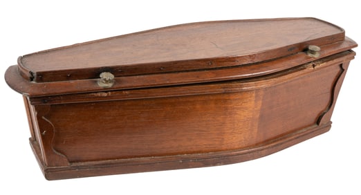 Salesman’s Sample Coffin. Circa 1940s. Wooden (mahogany col...