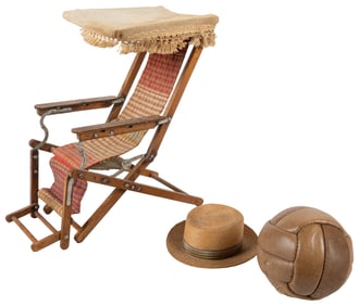 Salesman’s Sample Beach Items / Folding Canopy Chair, Volle...