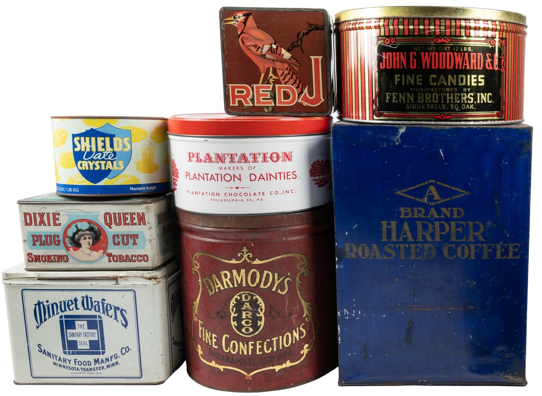 Group of 8 Advertising Tins. Includes Red J Chewing Tobacco... (1 of 1)
