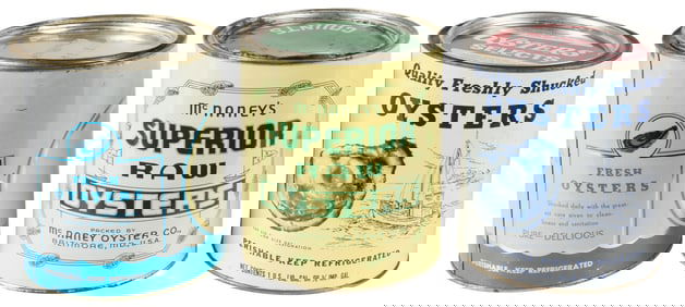 Group of Three Raw Oyster Advertising Tins. Early/mid 20th ...