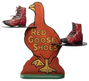 Red Goose Shoes Masonite Store Display, with Shoes. Die-cut...