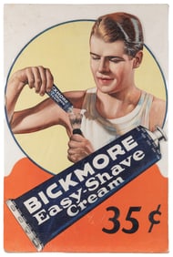 Bickmore Easy-Shave Cream Diecut Sign. Circa 1950s. Cardboa...