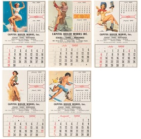 Group of 5 Pin-up Calendars by Elvgren. Brown & Bigelow, 19...