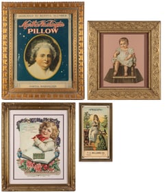 Lot of 4 Antique Lithograph and Diecut Advertisements. Incl...