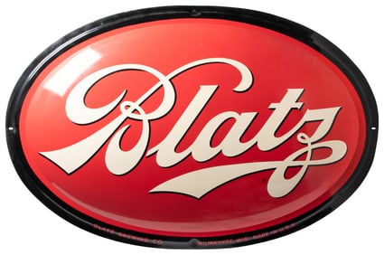 Blatz Beer Large Oval Single-Sided Tin Sign.