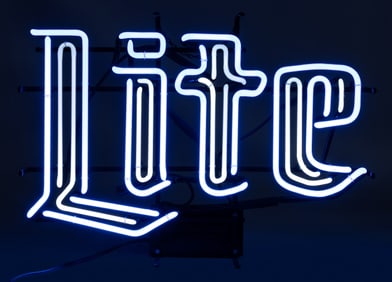 Miller Lite Neon Sign. Neon sign in light blue and white. T...