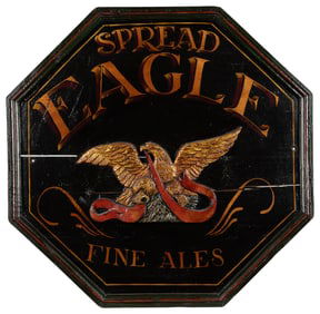 Spread Eagle Fine Ales Sign. Painted and varnished octagona...