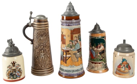 Group of Five German Steins / Taverns and Gymnastics. Five ...