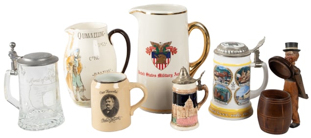 Group of Seven Steins, Mugs, and Pitchers. Group of seven i...