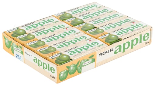 Adams Sour Apple Gum. Full Box. Circa 1960s. Box of 20 seal...