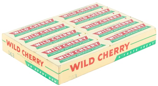 Adams Wild Cherry Gum. Full Box. Circa 1960s. Box of 20 fiv...