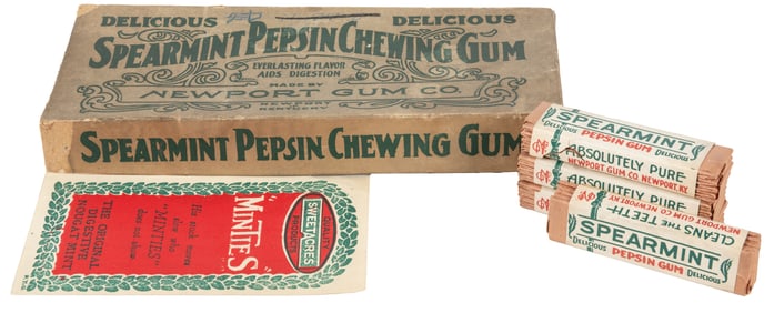 Newport Gum Co. Spearmint Pepsin Gum Lot and Box Lid. Newpo...
