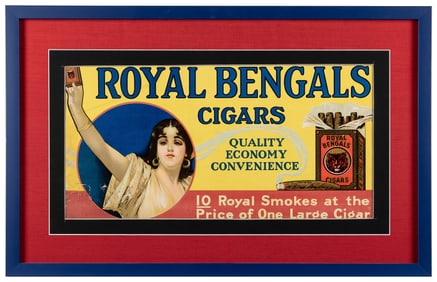 Royal Bengal Cigars Advertising Sign. Lithographed cardboar...
