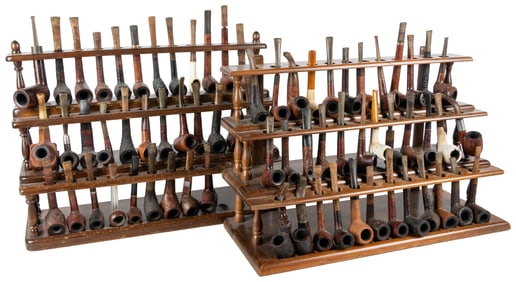 Collection of 80 Pipes and Three Pipe Racks. Large collecti...
