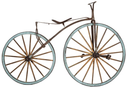 Nineteenth Century Boneshaker Bicycle. Iron frame with pain...