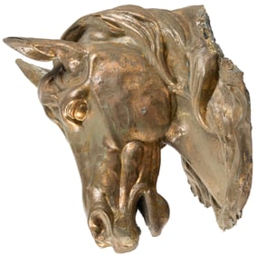 Pressed Tin Horse Head. [Ca. 20th century]. Gold painted ho...