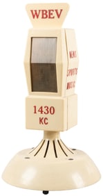 Novelty Figural Radio. “WBEV / 1430 KC / News Sports Music”...