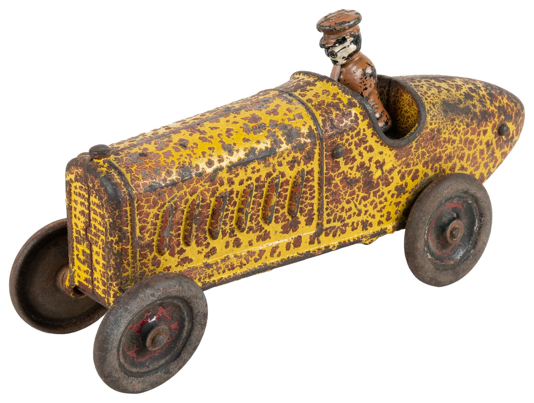 Kenton Cast Iron Boat Tail Race Car. With driver, red and y... (1 of 2)