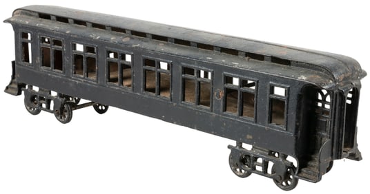 Cast Iron Passenger Floor Train. Unmarked, black painted ca...