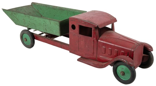 Steelcraft Pressed Steel Dump Truck. Red and green paint, u...