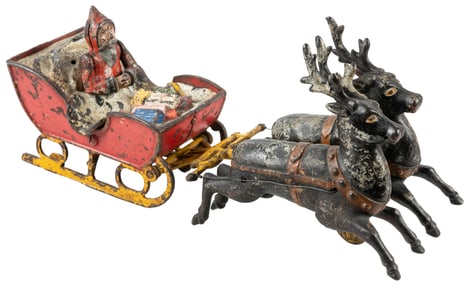 Kyser & Rex Cast Iron Santa in Sleigh Toy. Painted cast iro...
