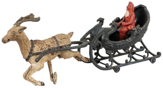 Cast Iron Santa and One Reindeer Sleigh. Hubley-style cast ...