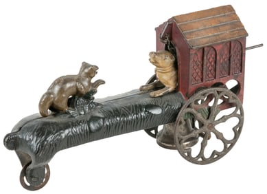 Dog and Cat Cast Iron Bell Toy. Gong Bell Company style cas...