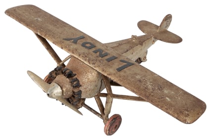 “Lindy” Cast Iron Toy Airplane. [N.p. (most likely Hubley),...