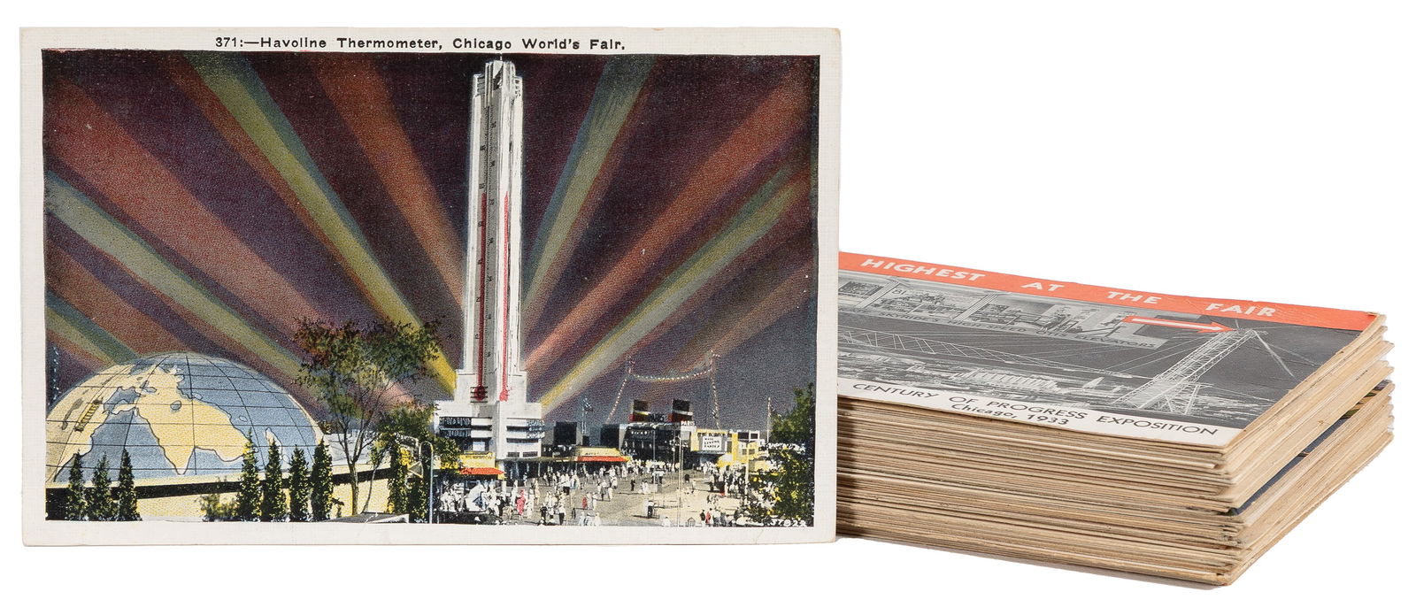 Chicago 1933 Century of Progress Postcard Collection (58). ...: Chicago 1933 Century of Progress Postcard Collection (58). Group of predominantly linen color postcard with various scenes. Some postally used; all with adhesive discoloration on versos.
