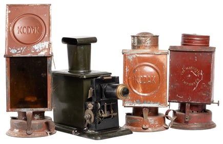 Group of Three Early Darkroom Lights and a Magic Lantern. C...