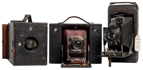 Collection of Eight Antique Kodak Cameras / Folding, Stereo...