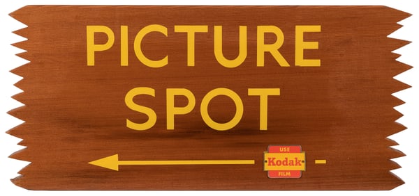 Kodak Film “Picture Spot” Double-Sided Wooden Sign. Hand-cu...