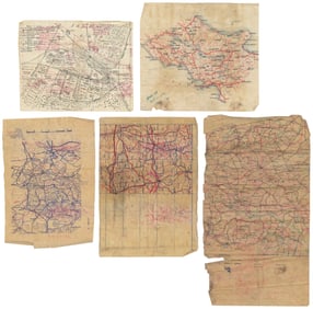  [MANUSCRIPT MAPS]. [WORLD WAR II]. Group of 5 Hand-Drawn Ma...