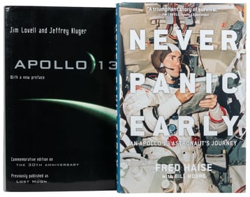  [NASA ASTRONAUTS]. [APOLLO 13]. Pair of Titles Signed by NA...
