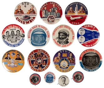  [NASA MEMORABILIA]. Group of 15 NASA Pinbacks for Alan Shep...