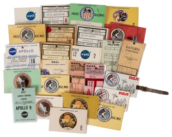  [NASA MEMORABILIA]. Group of Nearly 27 Press or Worker Pass...