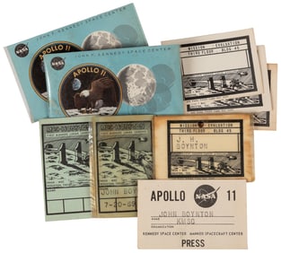  [NASA MEMORABILIA]. Group of Nearly 9 Press Passes for “Fir...