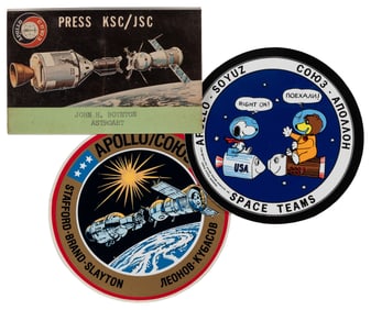 [NASA MEMORABILIA]. Official Apollo-Soyuz Press Pass and 2 ...
