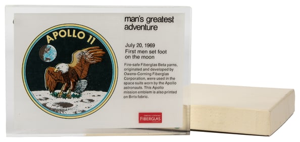  [NASA MEMORABILIA]. Owens/Corning Fiberglas Lucite Plaque, ...