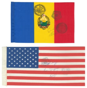  [NASA AND SOVIET MEMORABILIA]. Trio of Cloth Items Signed b...