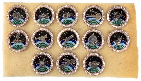  [SOVIET SPACE PROGRAM]. Group of 13 Enamel Pins Commemorati...