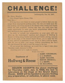 HOUDINI, Harry (Erik Weisz, 1874 – 1926). Indianapolis Oper...
