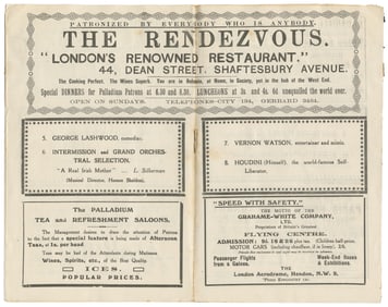 HOUDINI, Harry (Erik Weisz, 1874 – 1926). London Palladium ...