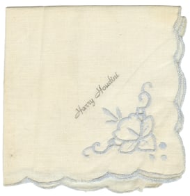 HOUDINI, Harry (Erik Weisz, 1874 – 1926). Embroidered Linen...