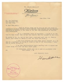 [HOUDINI] HARDEEN, Theo (1876–1945). TLS from Hardeen to Du...