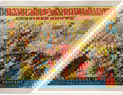 Ringling Bros. and Barnum & Bailey Combined Shows / Colossa...: Ringling Bros. and Barnum & Bailey Combined Shows / Colossal Introductory Pageant. Cincinnati and New York: The Strobridge Litho Co., 1919. Color lithograph poster depicting a parade with classical, m