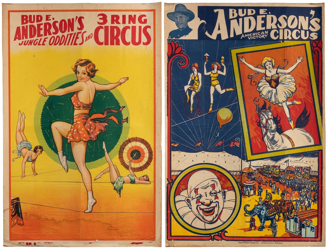 Bud E. Anderson’s Circus. Two one-sheet posters. Circa 1930... (1 of 3)