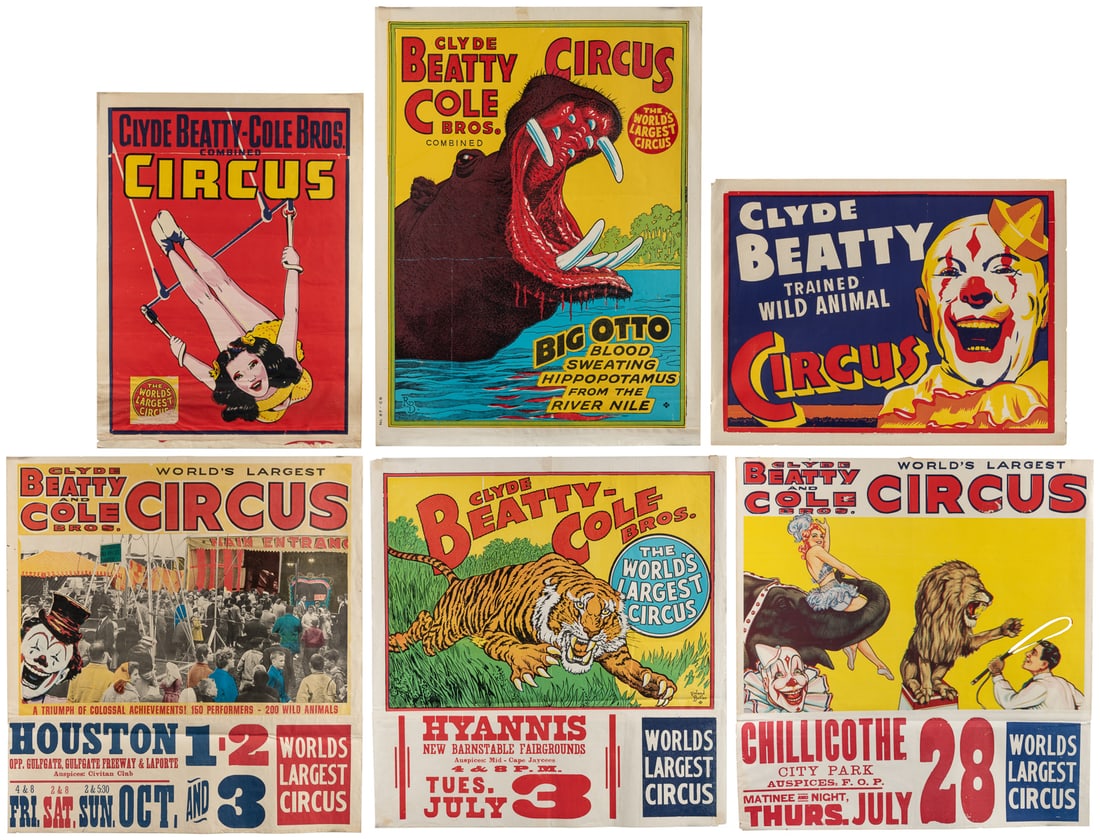 Clyde Beatty-Cole Bros. Circus. Group of 6 half-sheet poste... (1 of 7)