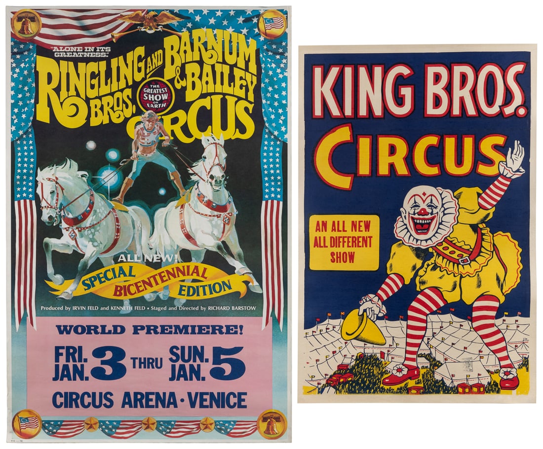 King Bros. Circus. Circa 1940s. Three-color poster showing ... (1 of 3)