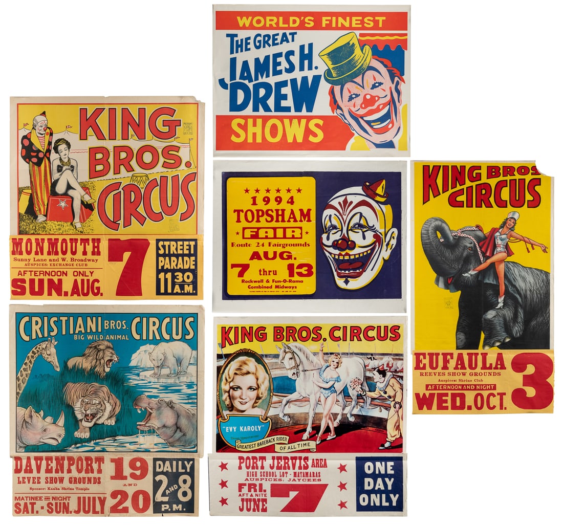 [CIRCUS]. Group of 6 American half-sheet posters. Circa 195... (1 of 7)